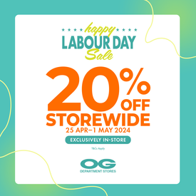 Happy Labour Day 💪 Storewide 20% Off incl. Prestige Beauty! 25 Apr to 1 May