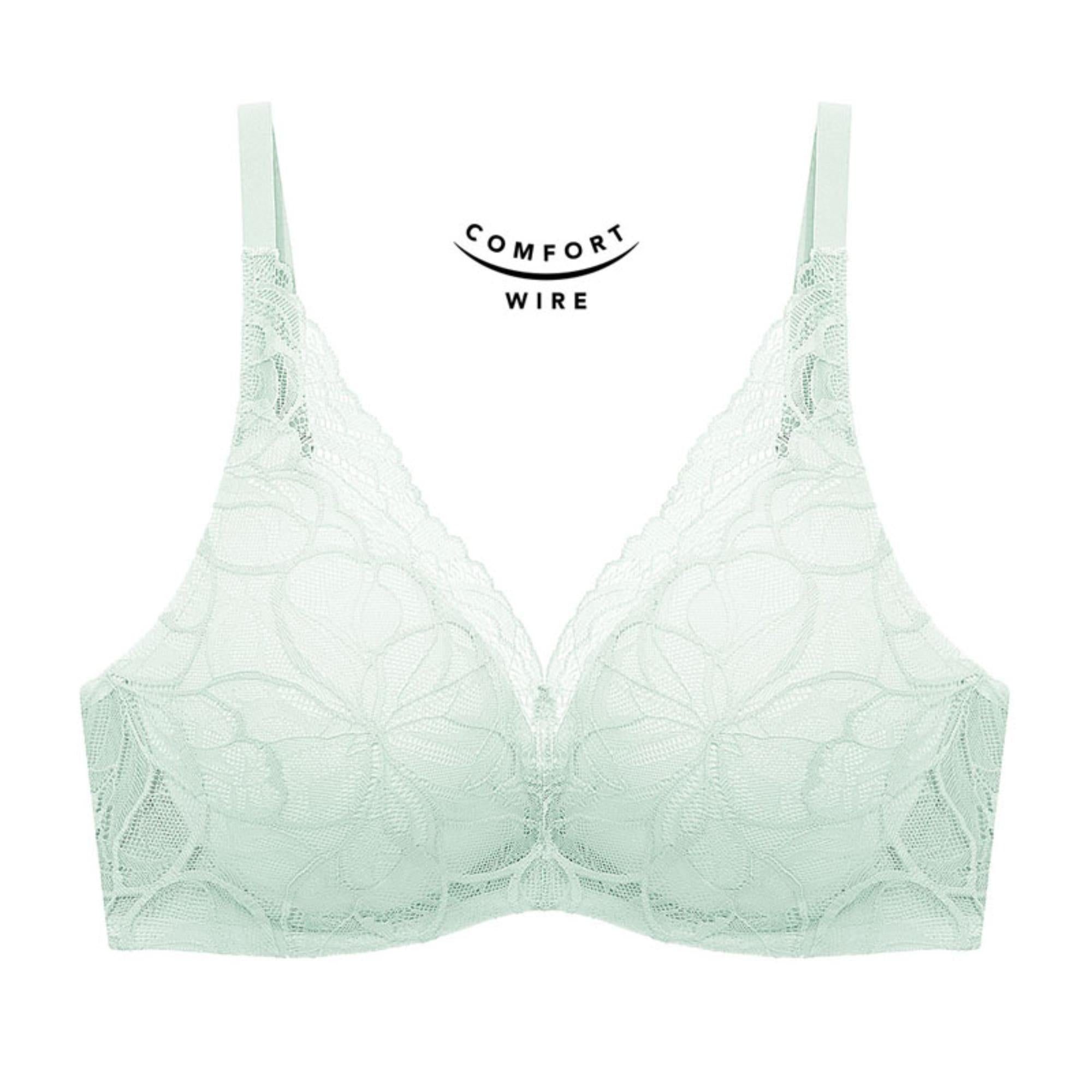 Triumph Body Make Up Illusion Lace Wired Push Up Deep V Bra Forest Frost