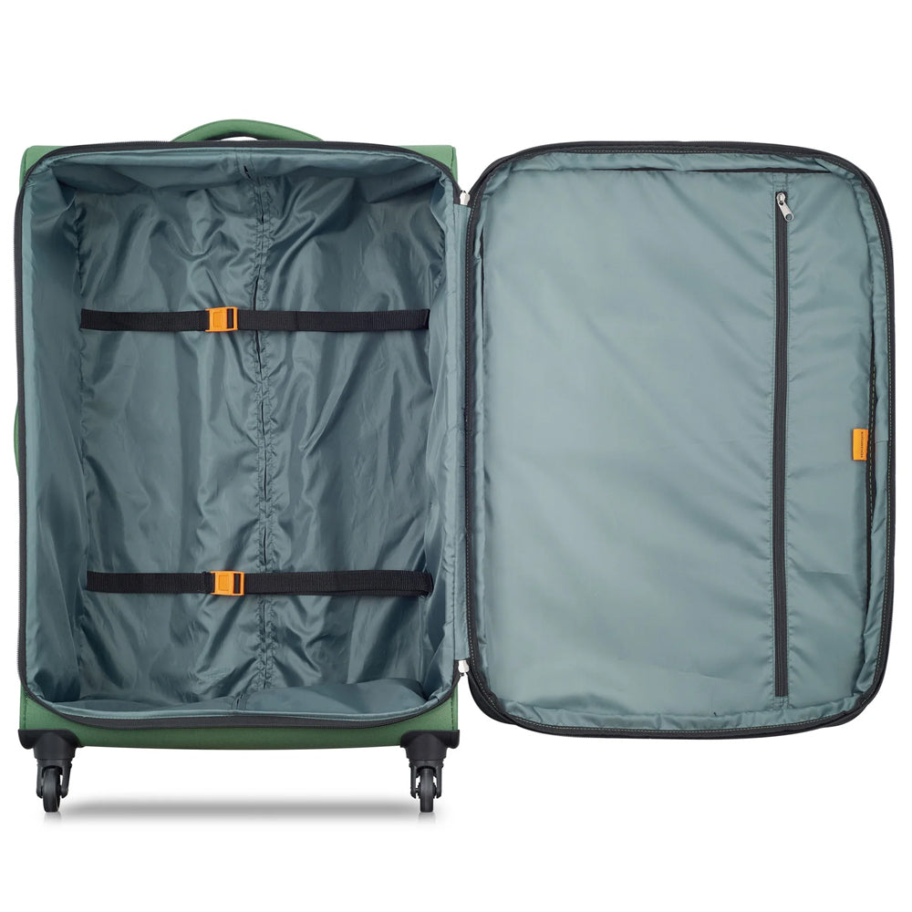 Delsey Paris Securitech Vanguard DY40038 66cm 4 Double Wheels Expandable Cabin Soft Trolley Case Luggage - Green