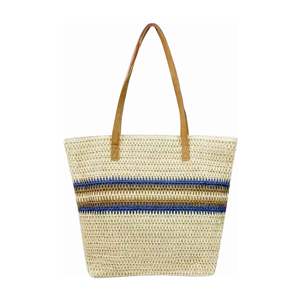 Stone Lodge Woven Straw Shoulder Bag - Beige/Blue