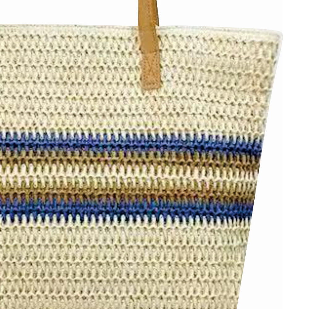 Stone Lodge Woven Straw Shoulder Bag - Beige/Blue