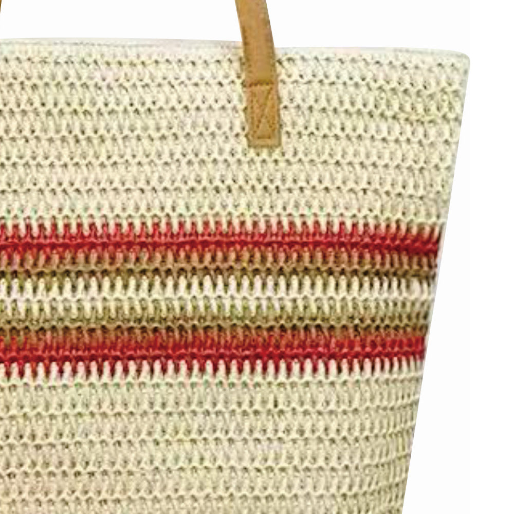 Stone Lodge Woven Straw Shoulder Bag - Beige/Red