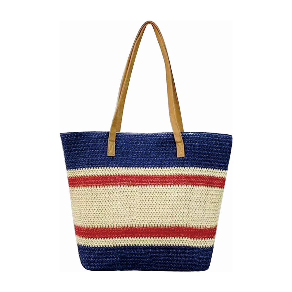 Stone Lodge Woven Straw Shoulder Bag - Navy/Beige