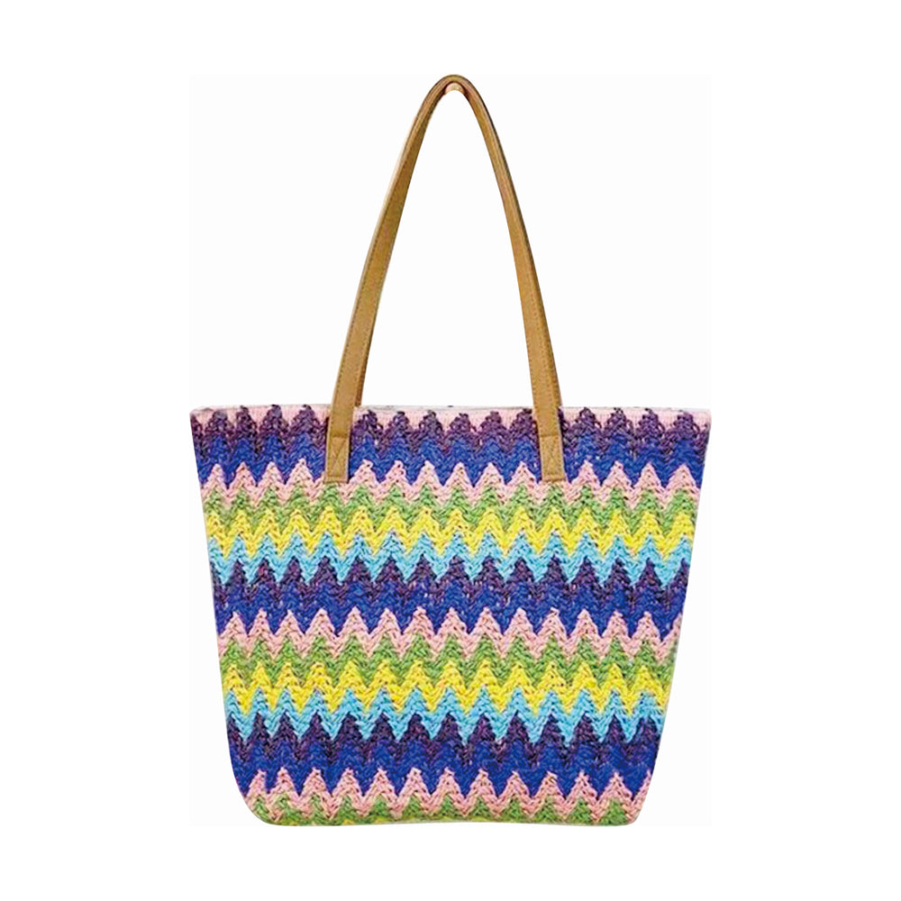 Stone Lodge Woven Straw Shoulder Bag - Pink/Navy