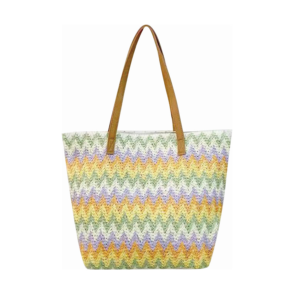 Stone Lodge Woven Straw Shoulder Bag - Yellow/Purple