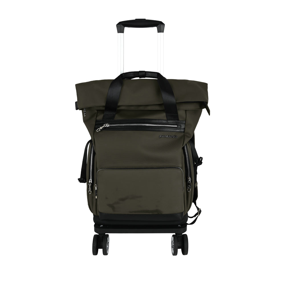 Pierre Cardin 21 Nylon Backpack with Detachable Trolley Khaki OG Singapore