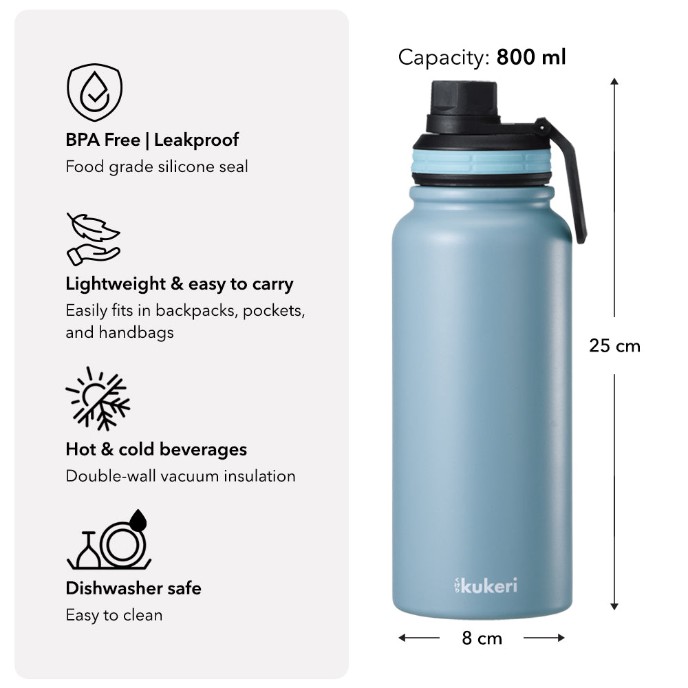 Kukeri 800ml Vacuum Sport Bottle - Stone Blue
