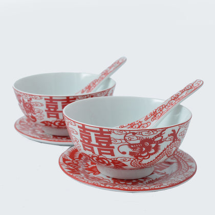 The Chinese Wedding Shop Chinese Wedding Bowl Set with Chopsticks (Dragon & Phoenix) (BCS20)