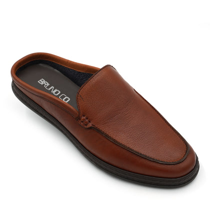 BRUNO CO. Stefano Men's Leather Mules Shoes - Brown