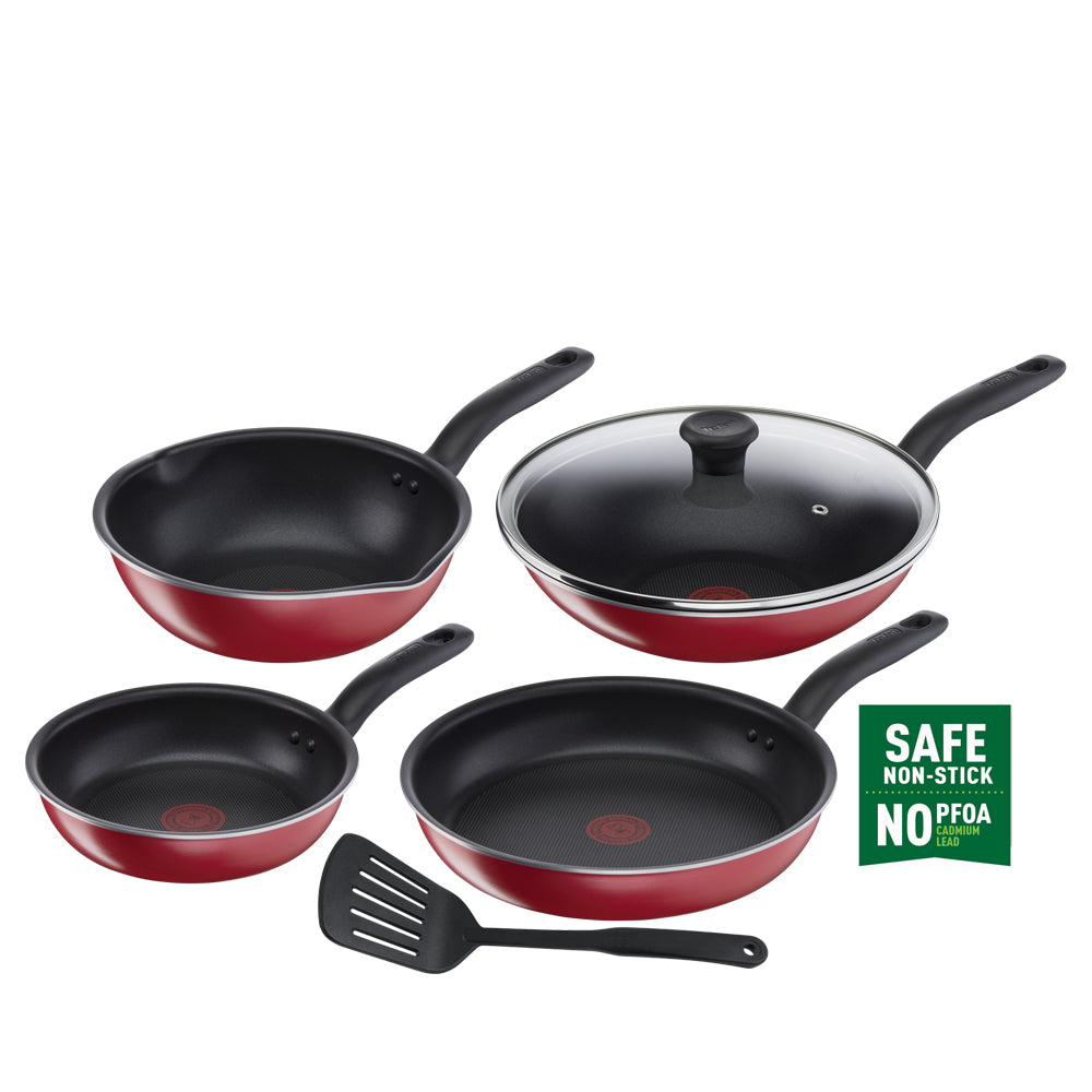 Tefal So Red 6pcs Frypan + Wokpan + Spatula Set (C584S6)