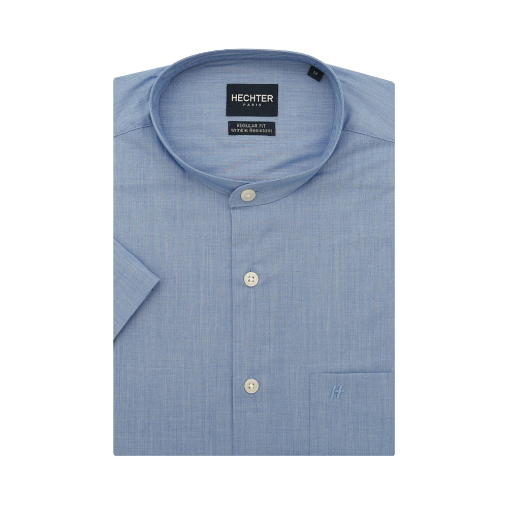 Hechter Wrinkle Free Mandarin Collar Short-Sleeved Shirt (DRCSR2123) - Blue