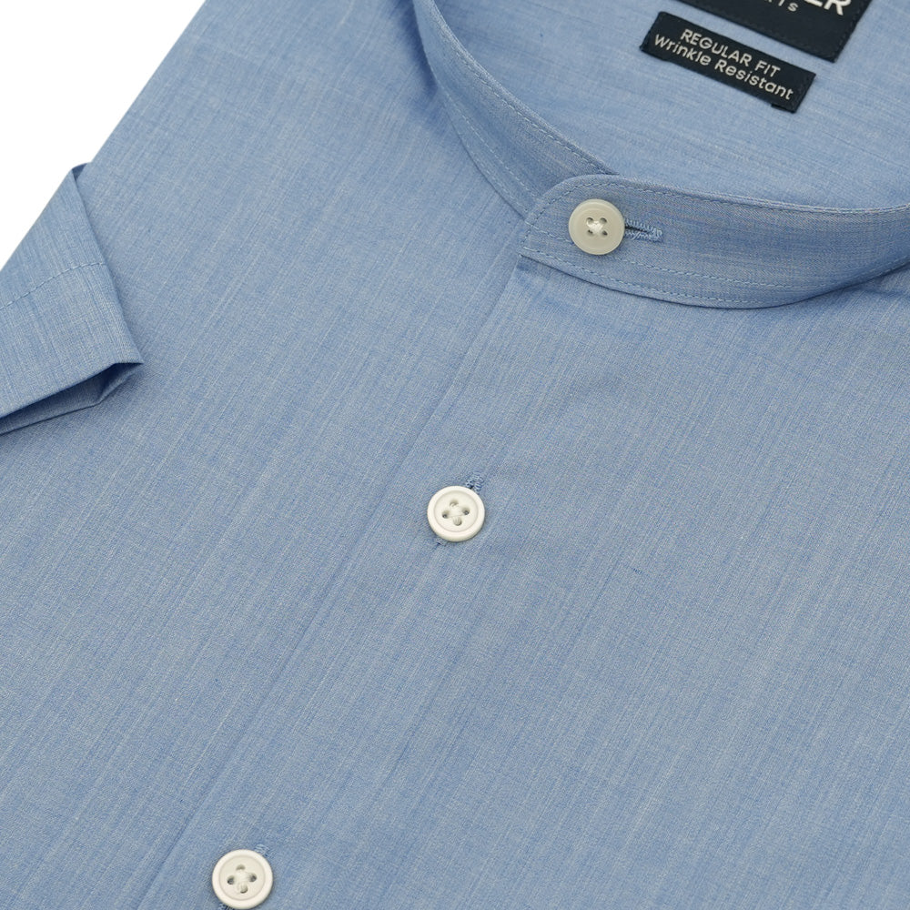 Hechter Wrinkle Free Mandarin Collar Short-Sleeved Shirt (DRCSR2123) - Blue