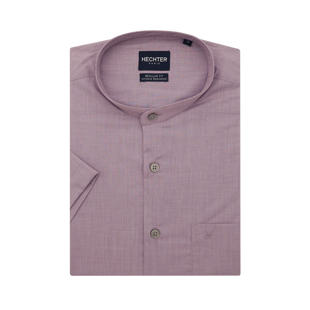 Hechter Wrinkle Free Mandarin Collar Short-Sleeved Shirt (DRCSR2123) - Purple