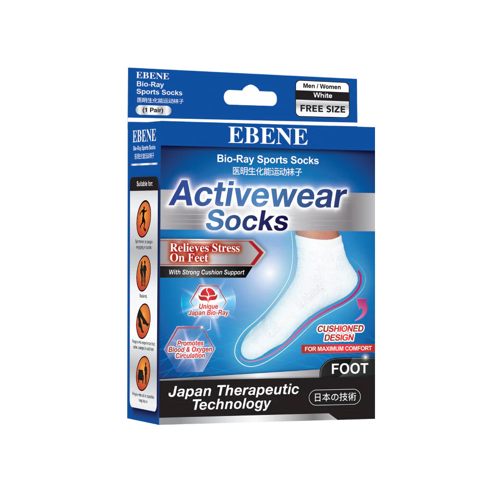 EBENE Bio-Ray Sports Activewear Socks - White Free Size (Set of 3)