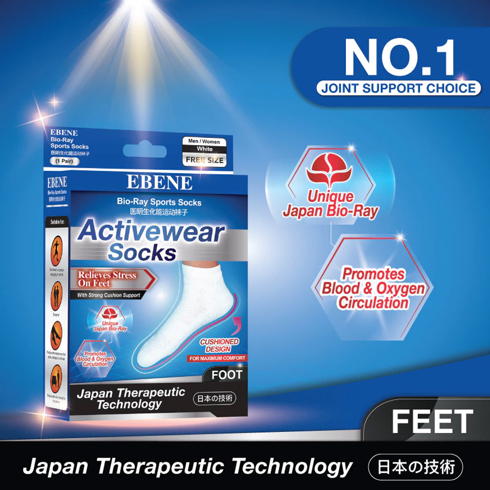 EBENE Bio-Ray Sports Activewear Socks - White Free Size (Set of 3)