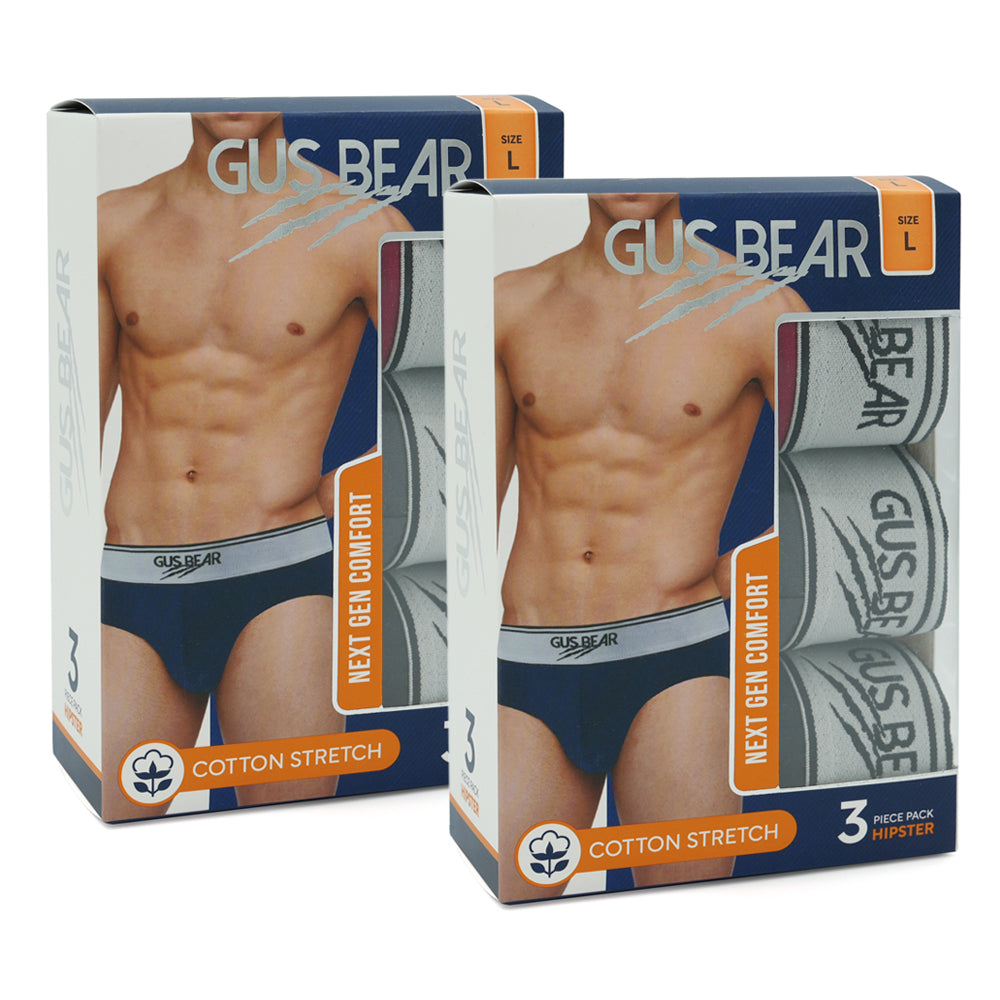(Bundle of 2) GUS BEAR 100% Cotton Briefs (3-pc pack) - Black/Grey/Red