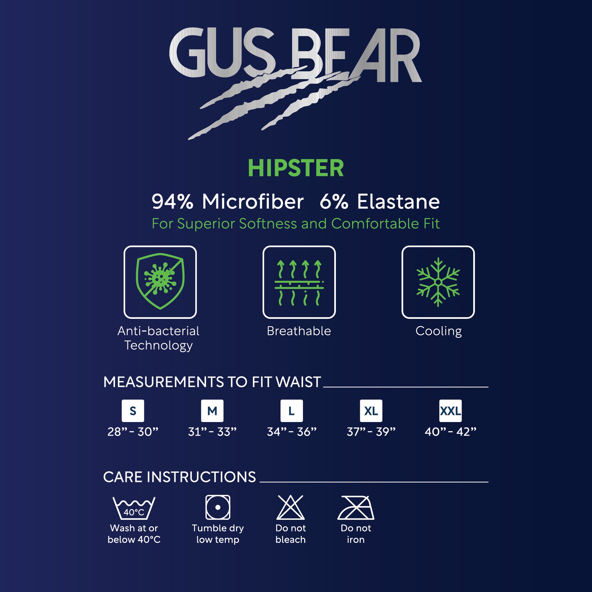 (Bundle of 2) GUS BEAR Microfiber Pro-fit Hipster Briefs (2-pc-pack) - Navy/Red