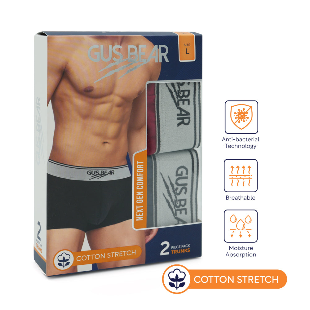 (Bundle of 2) GUS BEAR Cotton Trunks (2-pc pack) - Black/Grey