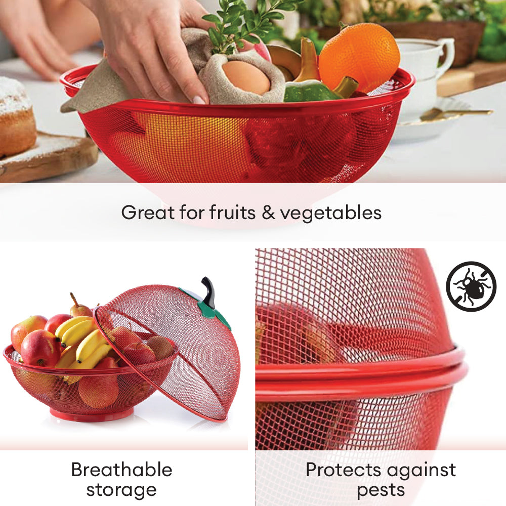 Kukeri Apple-Shaped Netting Food Cover / Fruit Basket - Red