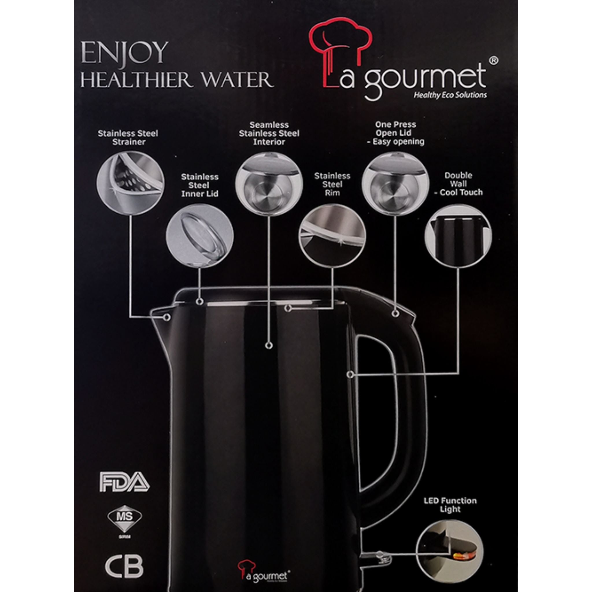 La gourmet 1.8L Seamless Kettle - Midnight BLack (LGELKE391810)