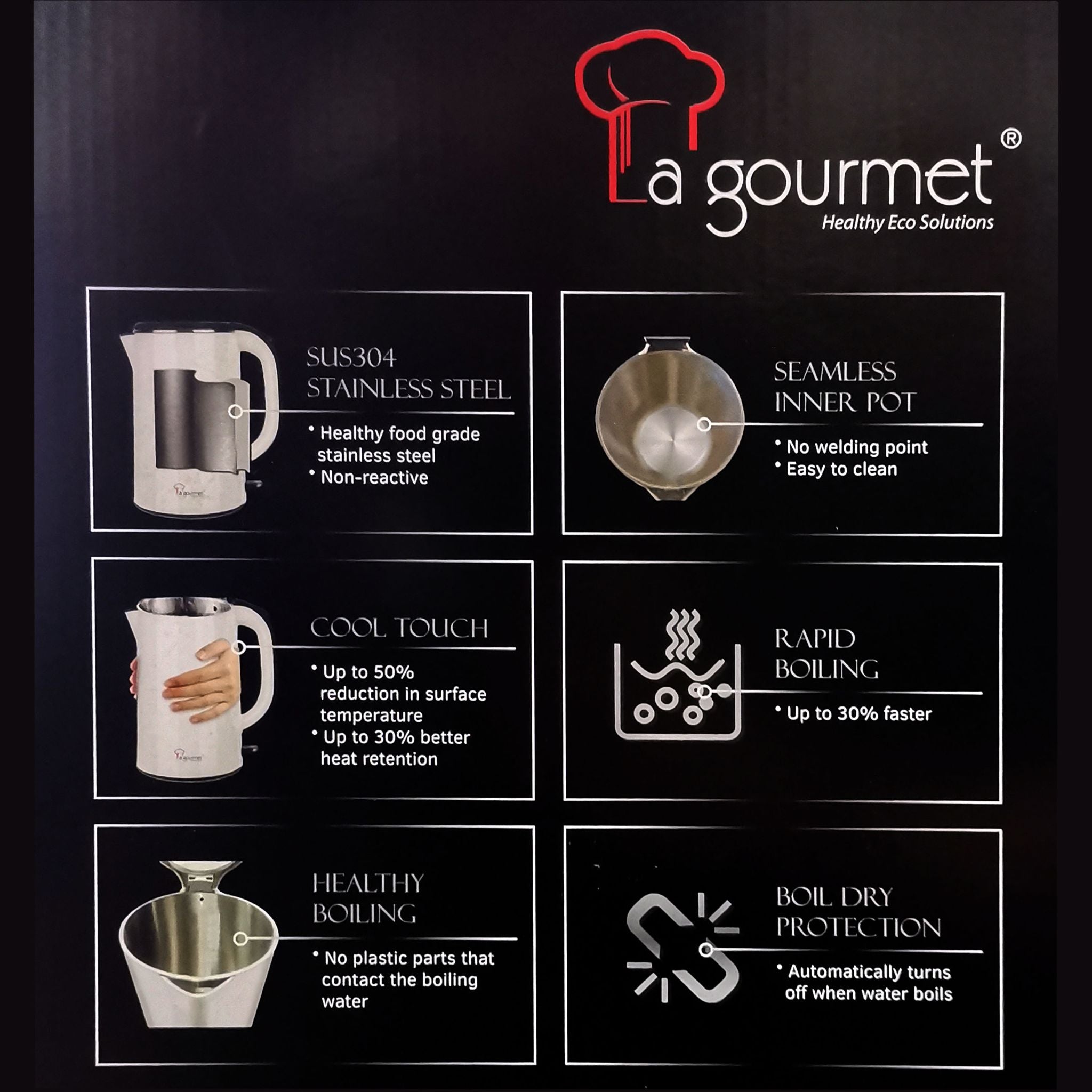 La gourmet 1.8L Seamless Kettle - Midnight BLack (LGELKE391810)