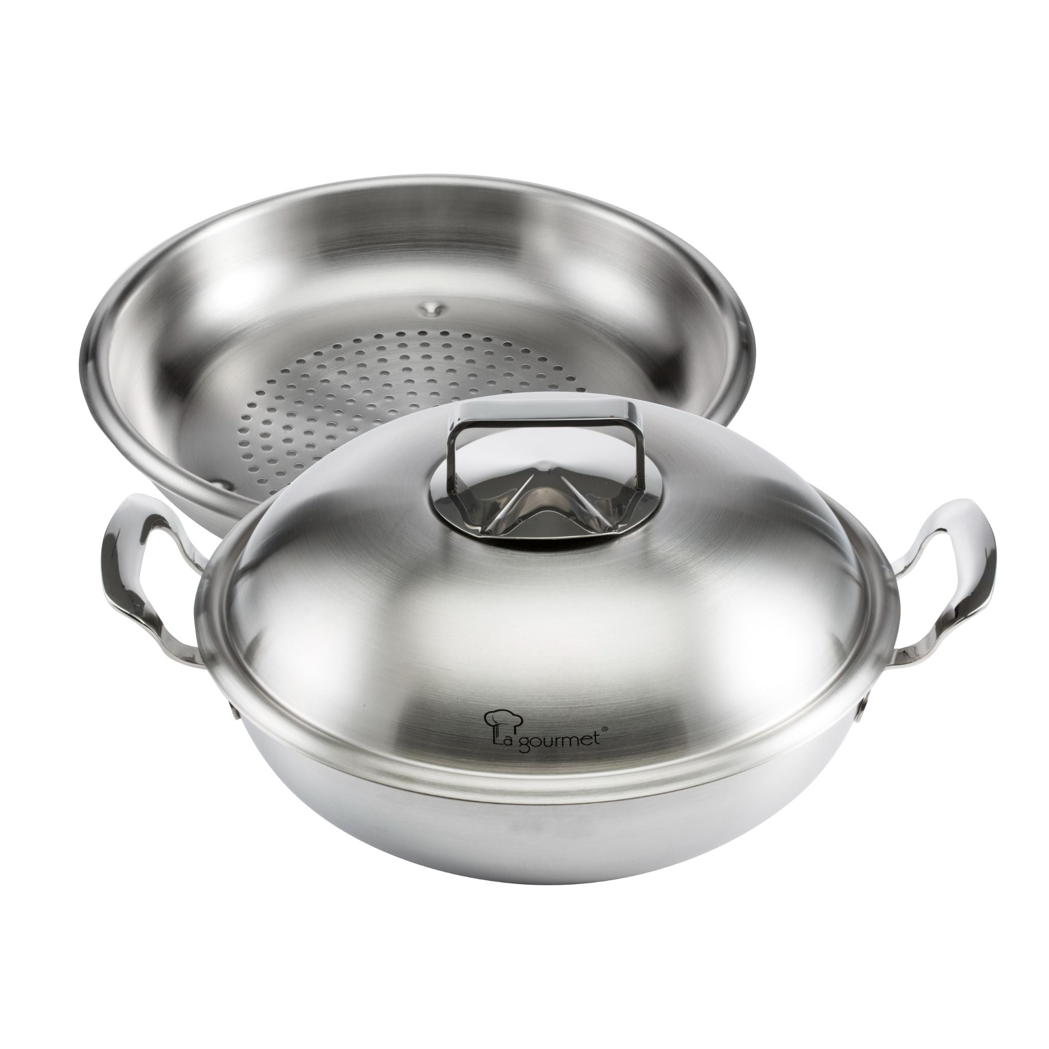 La gourmet 28cm 5-ply Stainless Steel Wok with Steamer (LGWK339799)