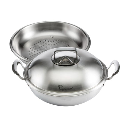 La gourmet 28cm 5-ply Stainless Steel Wok with Steamer (LGWK339799)
