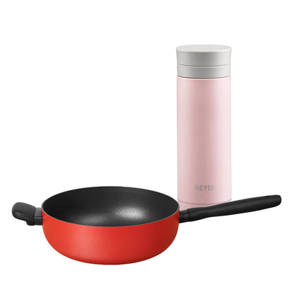 Meyer Bauhaus Roma Red Non-stick 26cm Open Chef's with Handle + 250ml Vacuum Flask