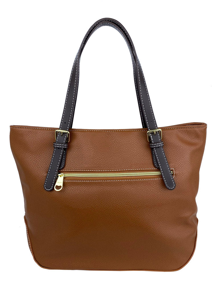 Mel&Co Pebbled Faux Leather Tote - Tan