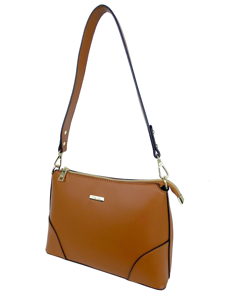 Mel&Co Basic Faux Leather Shoulder Sling Bag - Tan
