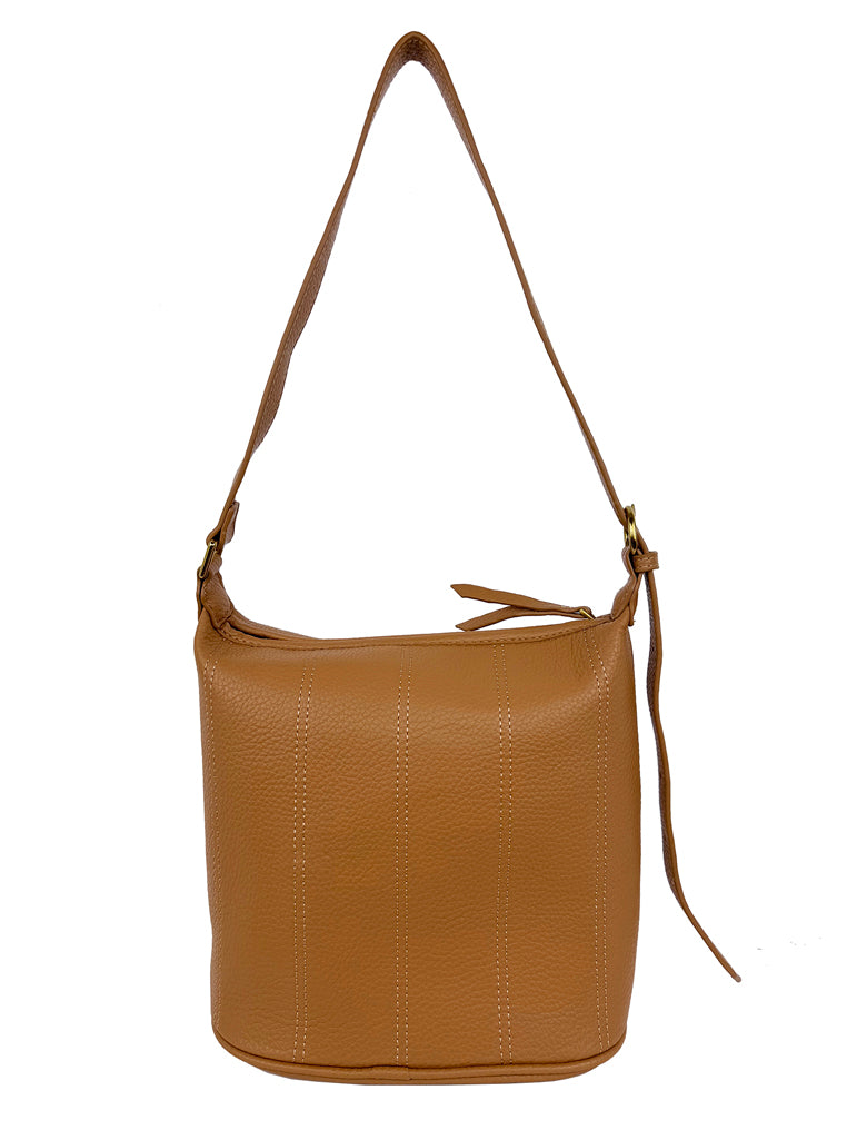 Mel&Co Pebbled Texture Stitch Shoulder Bag - Camel