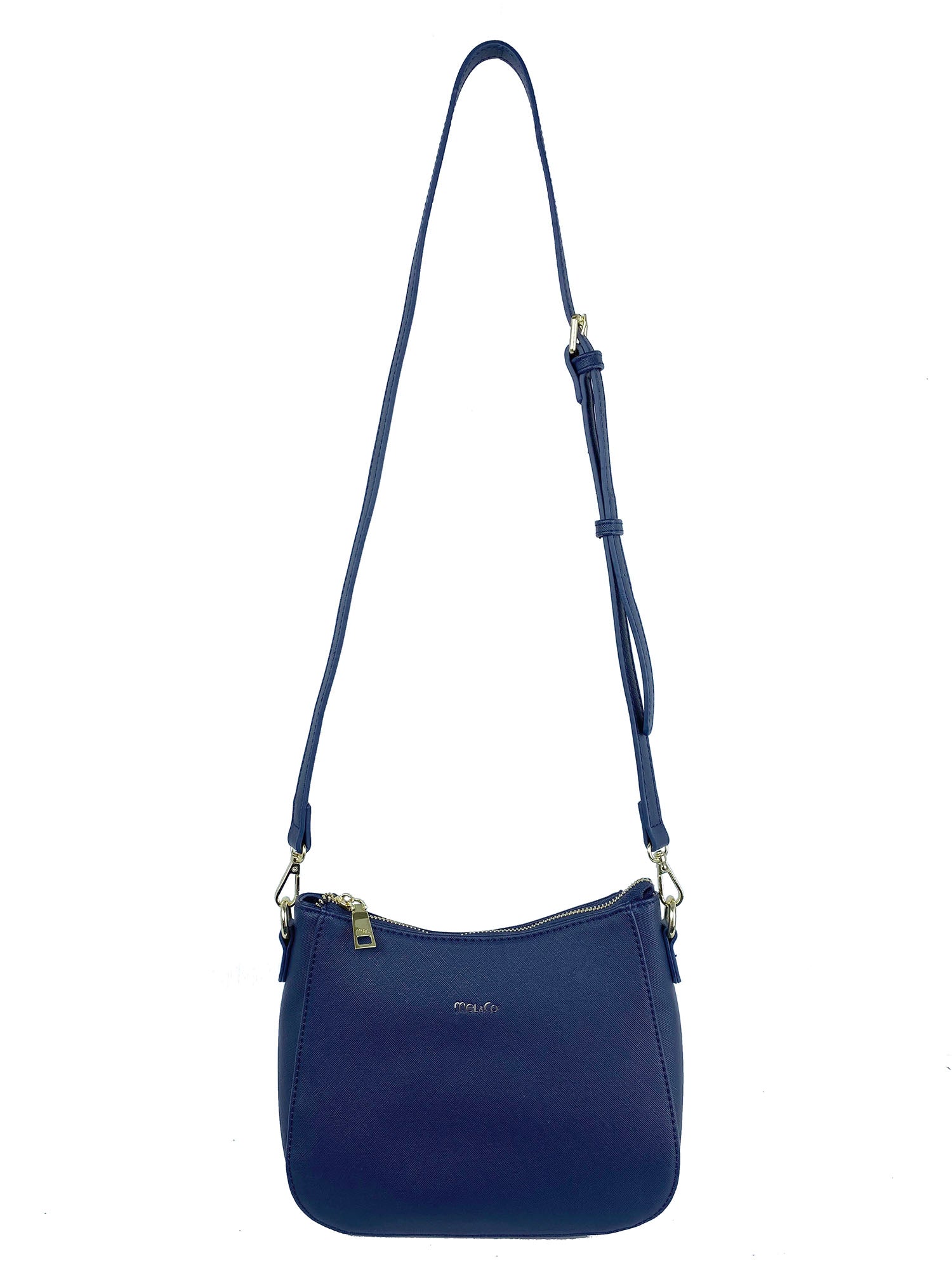 Mel&Co Saffiano-Effect Curve Top Sling Bag - Navy