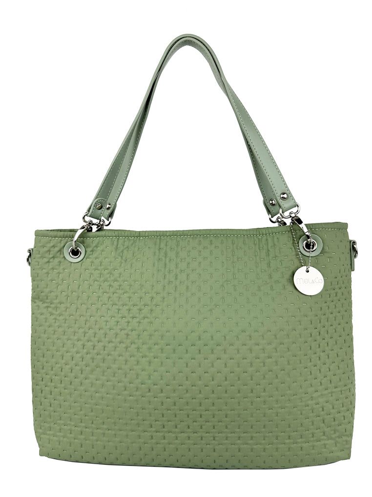 Mel&Co Embossed Nylon Double Handle Bag - Sea Green