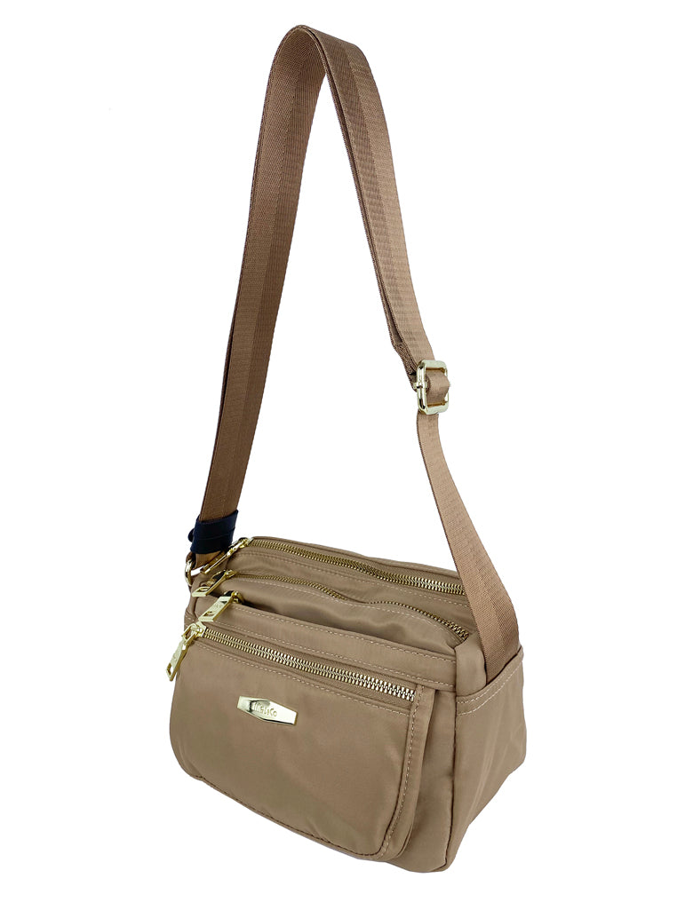 Mel&Co Nylon Double-Zip Sling Bag - Beige