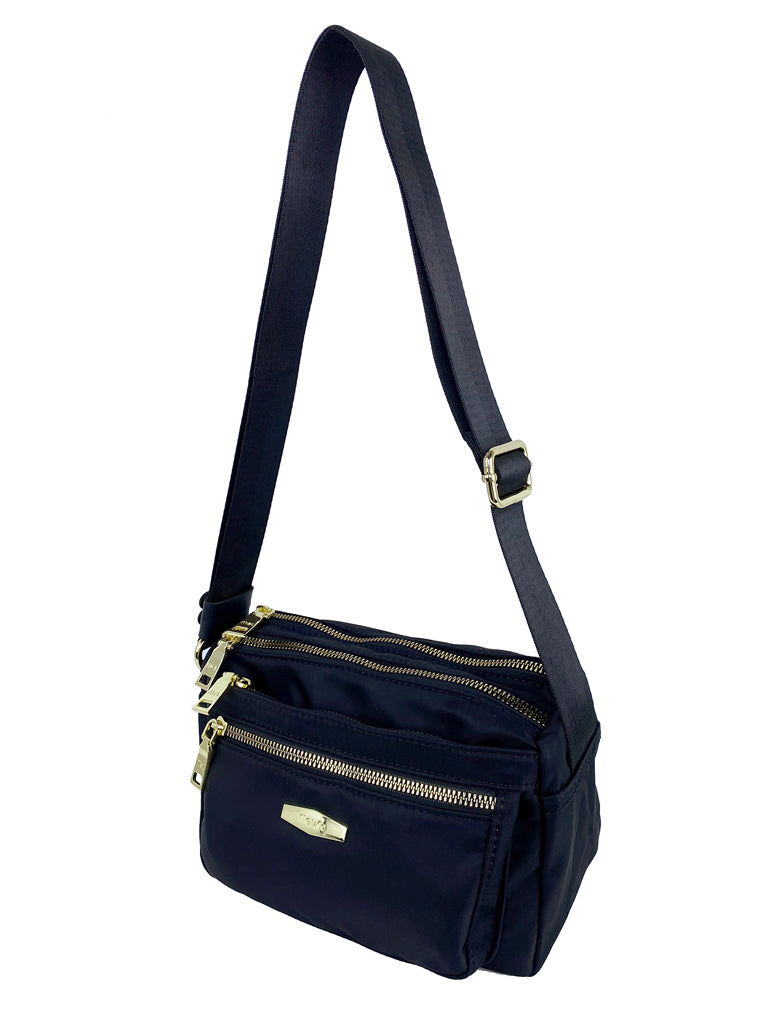 Mel&Co Nylon Double-Zip Sling Bag - Black