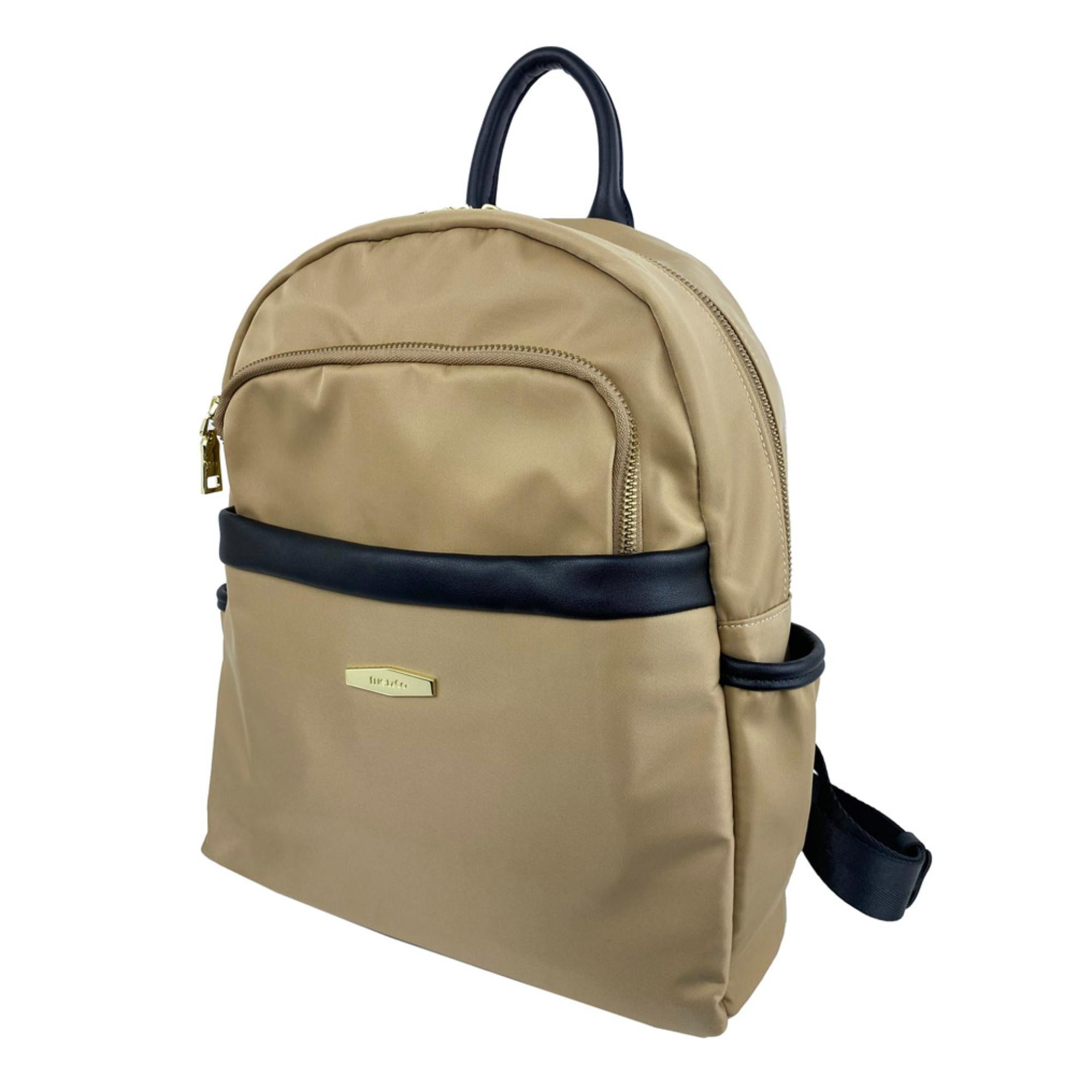 Mel&Co Nylon Backpack With Leather Trims-Beige
