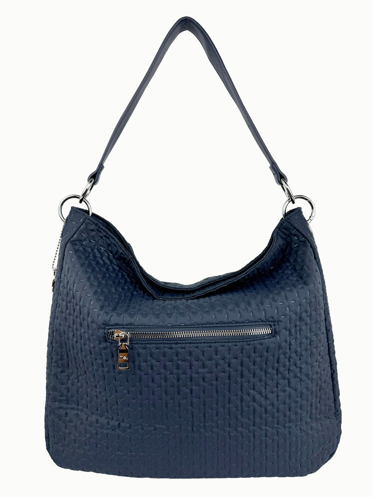 Mel&Co Embossed Nylon Single Handle Bag - Navy