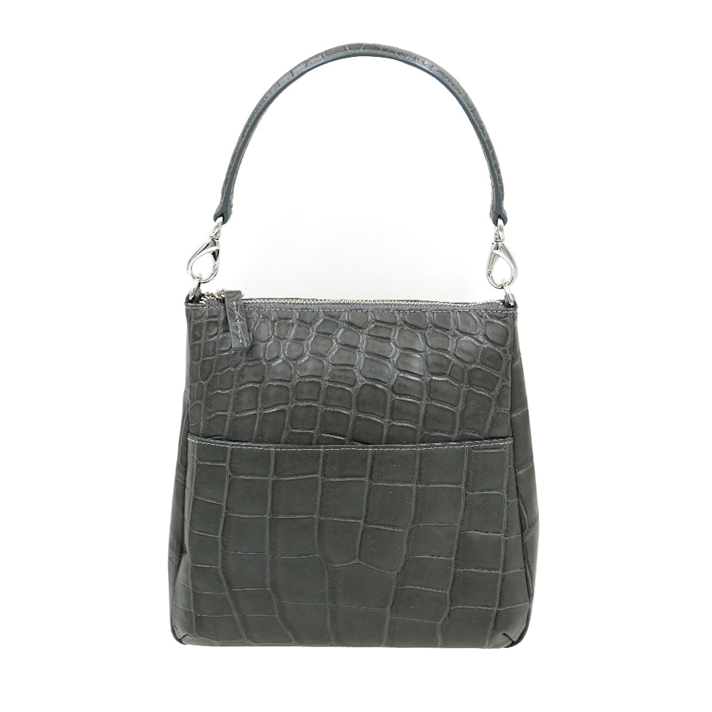 SANCHŌ Genuine Crocodile Leather Top Handle Bag - Gris
