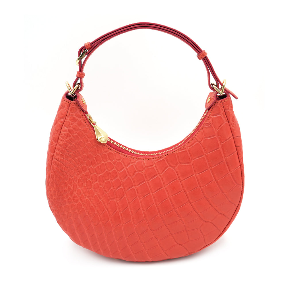 SANCHŌ Genuine Crocodile Leather Hobo Bag with Adjustable Shoulder