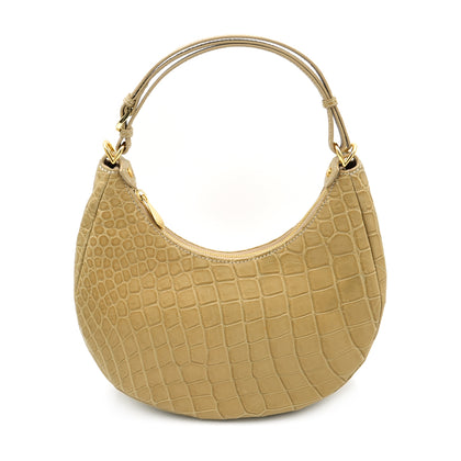 SANCHŌ Genuine Crocodile Leather Hobo Bag with Adjustable Shoulder Strap - Beige