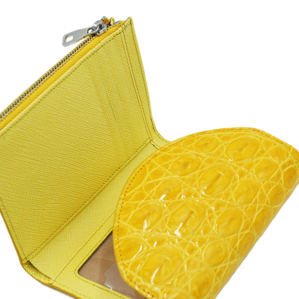 SANCHŌ Crocodile Leather Ladies 3-Fold Short Wallet - Yellow