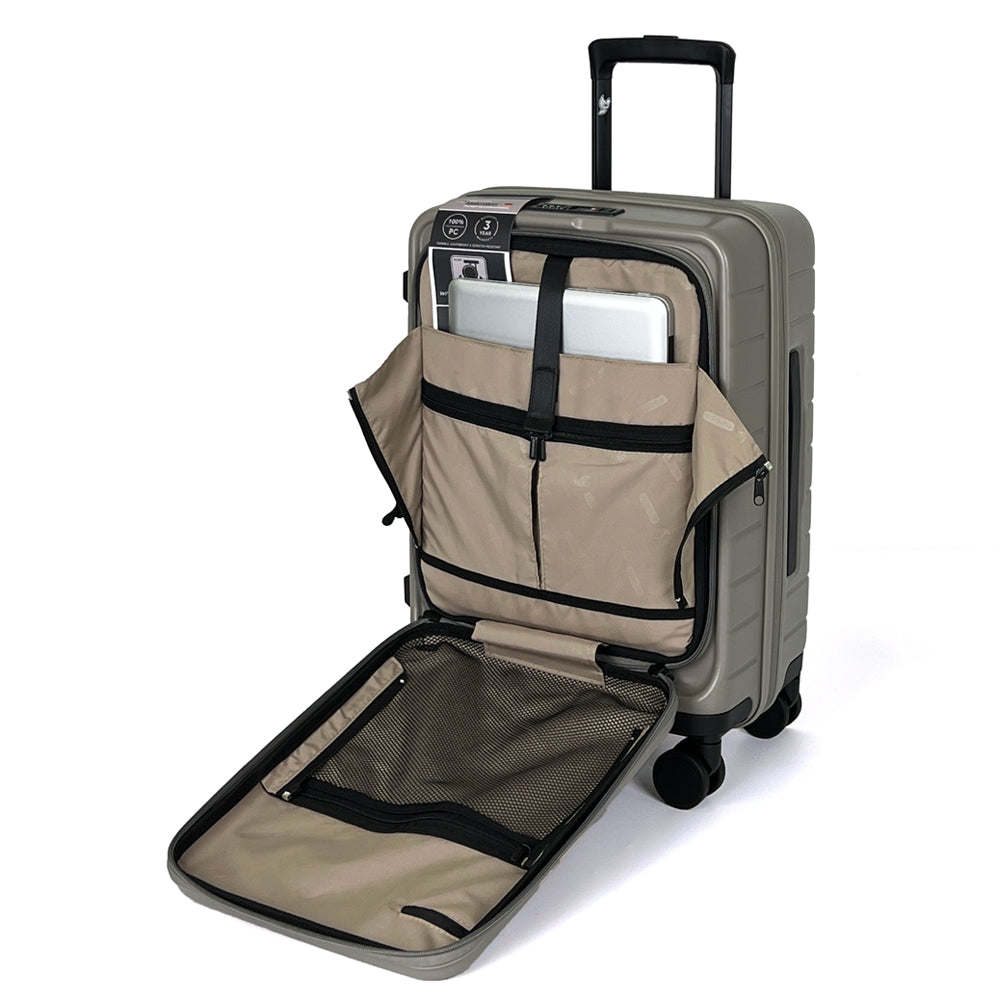 turaco 20" Silent Double-Wheel Expandable Polycarbonate Hard Case Luggage with Anti-Theft Zipper & TSA Lock - Beige