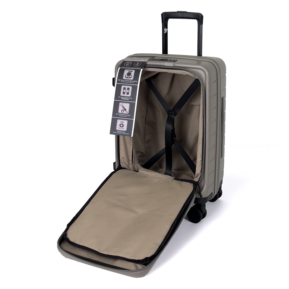 turaco 20" Silent Double-Wheel Expandable Polycarbonate Hard Case Luggage with Anti-Theft Zipper & TSA Lock - Beige