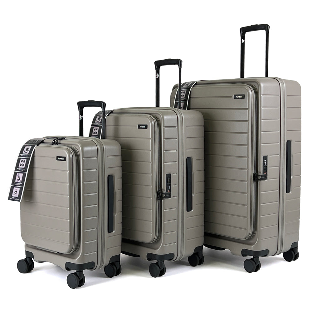 turaco 20" Silent Double-Wheel Expandable Polycarbonate Hard Case Luggage with Anti-Theft Zipper & TSA Lock - Beige