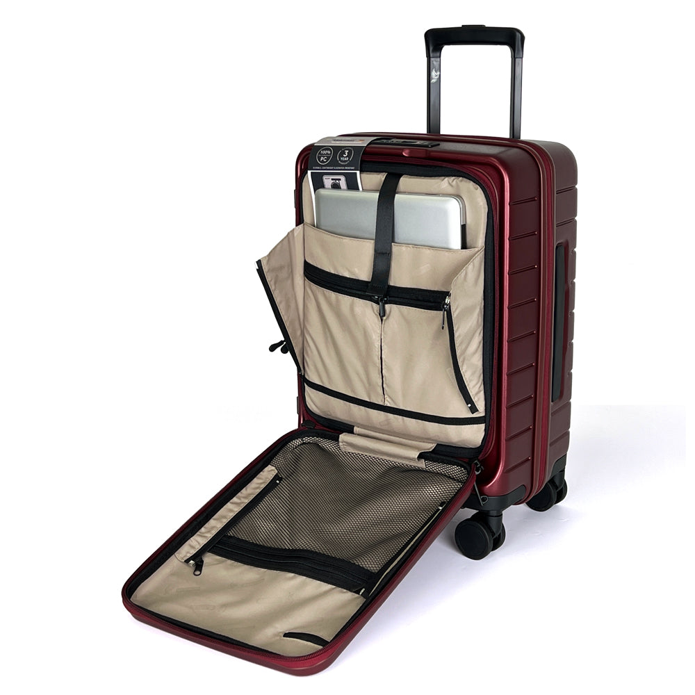 turaco 20" Silent Double-Wheel Expandable Polycarbonate Hard Case Luggage with Anti-Theft Zipper & TSA Lock - RED