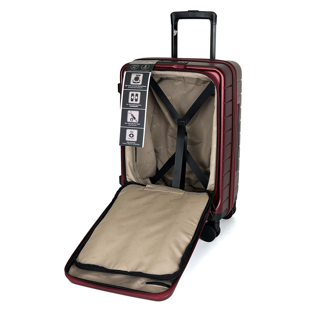 turaco 20" Silent Double-Wheel Expandable Polycarbonate Hard Case Luggage with Anti-Theft Zipper & TSA Lock - RED