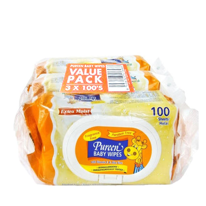 Pureen Fragrance Free Baby wipes 3x100's