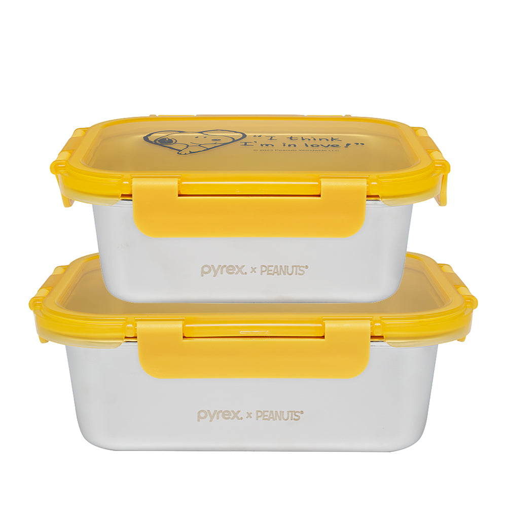 pyrex 2pc Stainless Steel Storage Set with Lid - Snoopy Bold (PX-SS4RT-SPB-SG)