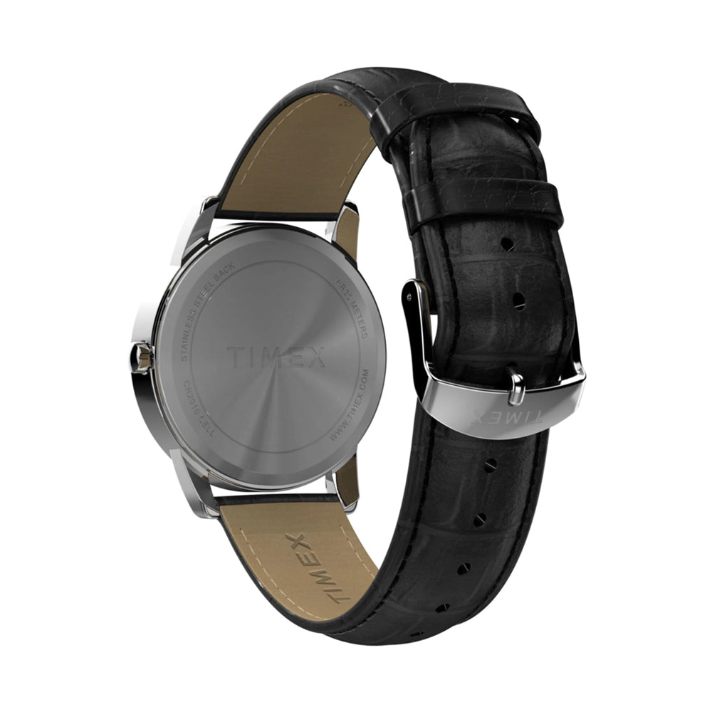 TIMEX Easy Reader® 35mm Leather Strap Watch - Black/Silver-Tone