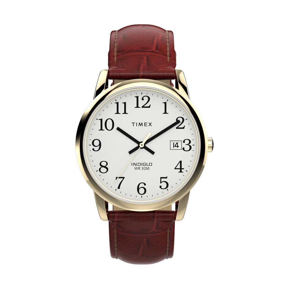 TIMEX Easy Reader® 35mm Leather Strap Watch - Brown/Gold-Tone